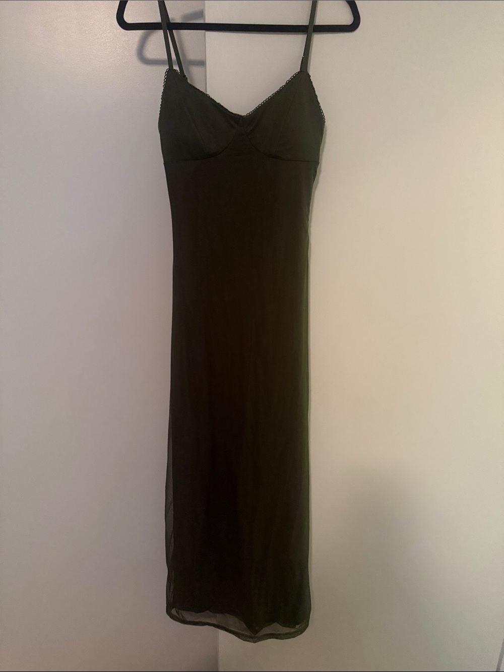 Sleek Olive Green Maxi Slip Dress with Thin Straps
